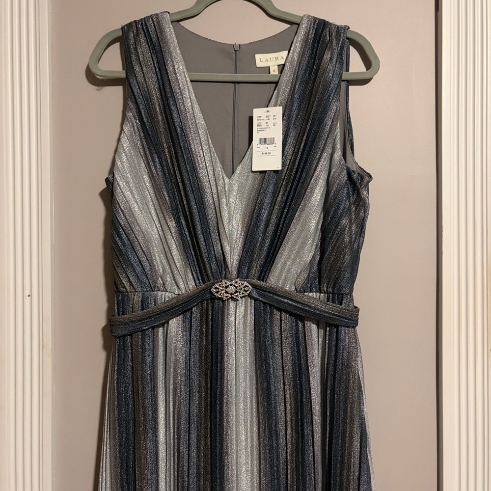 Laura Metallic Striped Evening Gown